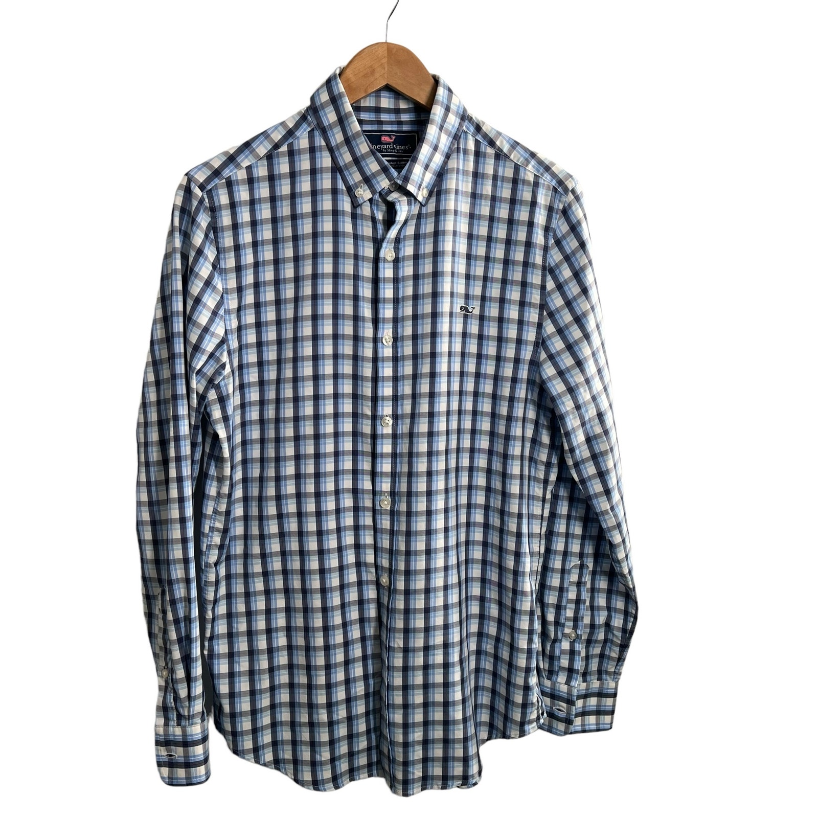 Vineyard Vines Slim Fit Blue Checkered Whale Shirt Slight Stretch Men's Small